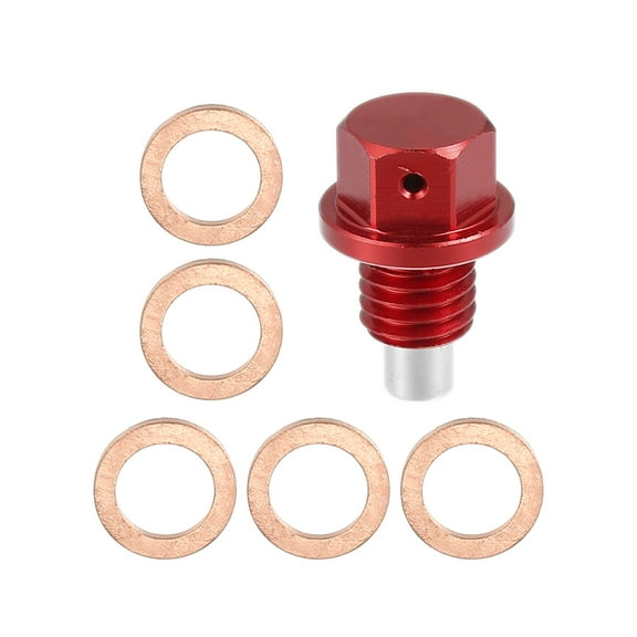 Unique Bargains 1 Set M12x1.75 Oil Drain Plug Magnetic Aluminum Sump Drain Nut Oil Drain Bolt with 5 Washer for Car Red