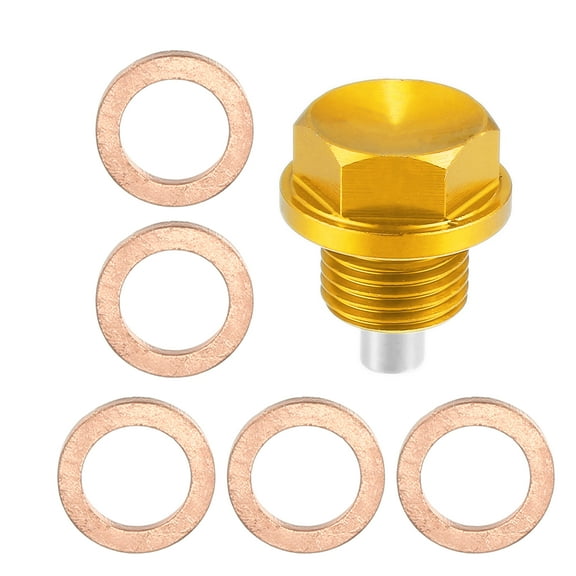 Unique Bargains 1 Set M16x1.5 Oil Drain Plug Magnetic Aluminum Oil Drain Bolt with 5 Washer for Car Gold Tone