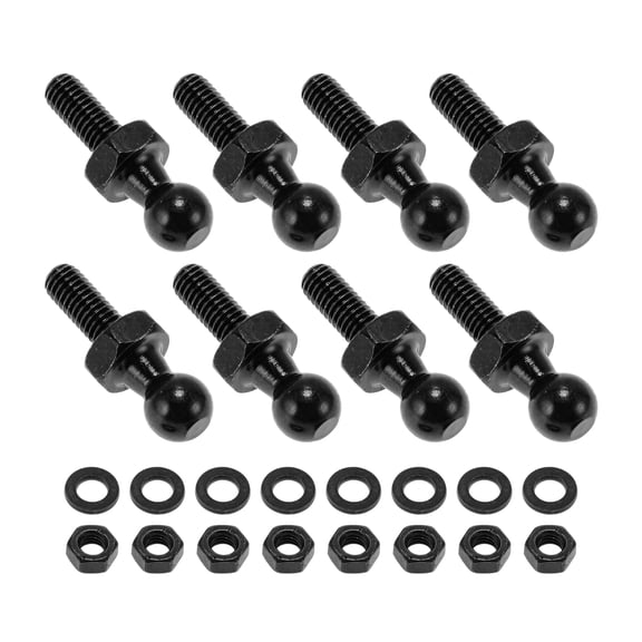 Unique Bargains 1 Set M6 Ball Studs 0.39" Head 1.3" Length Iron Black Gas Spring Strut MountFittings with 8 Pcs Ball Head Bolts 8 Pcs Washers 8 Pcs Nuts