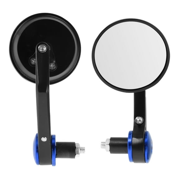 Unique Bargains 1 Set M8 Universal Motorcycle Rear View Mirrors Bar End Side Mirrors Mount Adjustable Aluminum Black Blue Round Shape