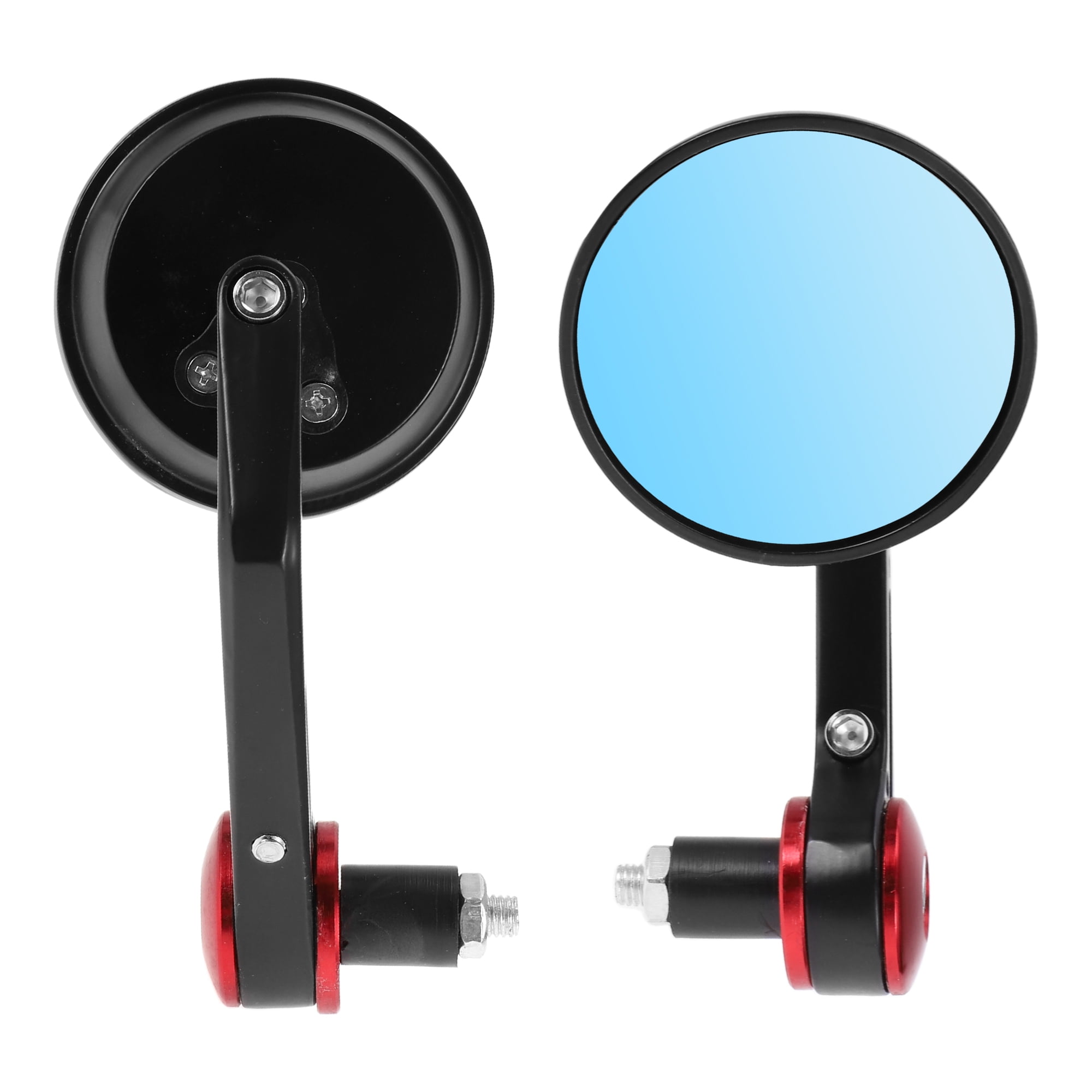 Unique Bargains 1 Set M8 Universal Motorcycle Rear View Mirrors Bar End Side Mirrors Mount Adjustable Aluminum Black Red Round Shape