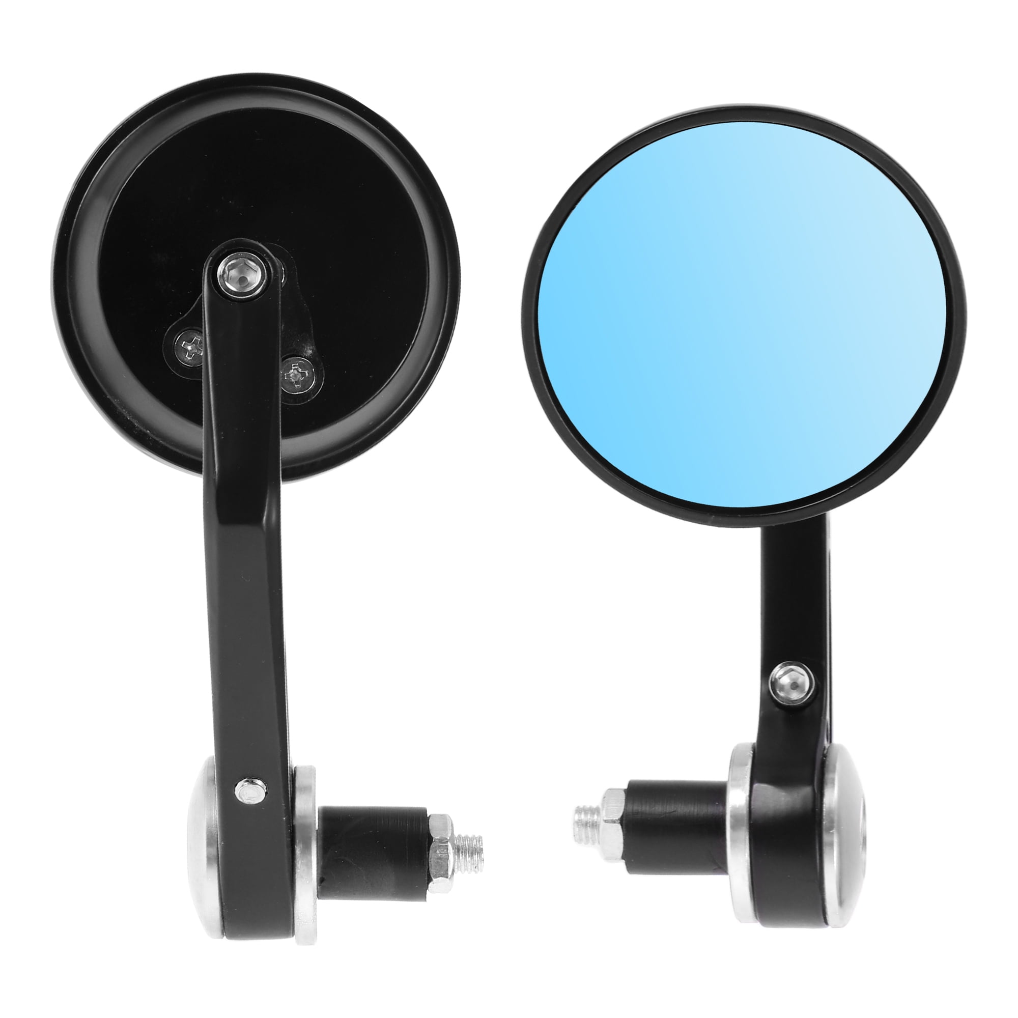 Unique Bargains 1 Set M8 Universal Motorcycle Rear View Mirrors Bar End Side Mirrors Mount Adjustable Aluminum Black Silver Tone Round Shape