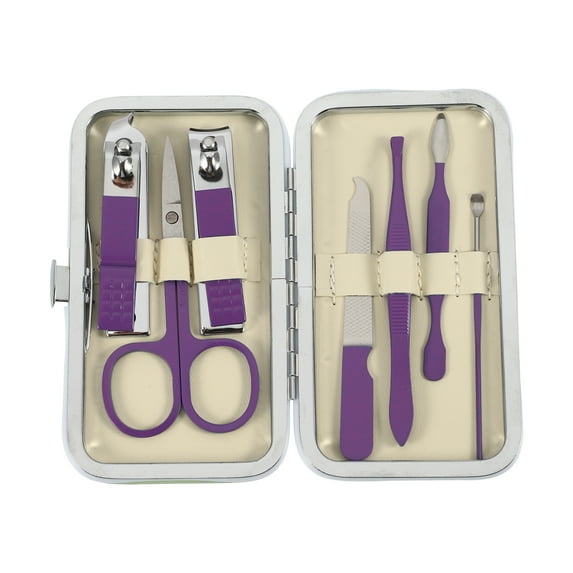 Unique Bargains 1 Set Manicure Nail Clippers Stainless Steel Manicure Kit 7 in 1 Manicure Pedicure Care Tools Purple