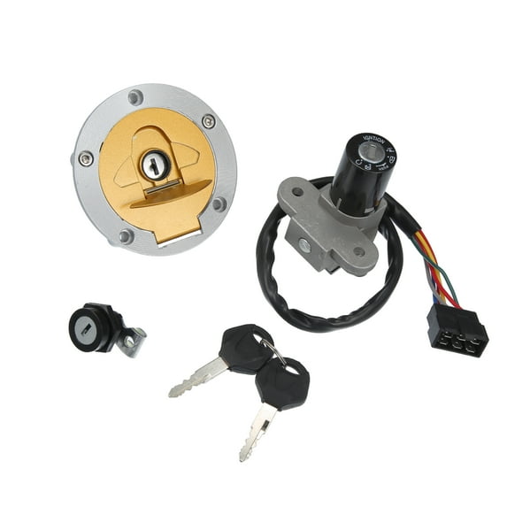 Unique Bargains 1 Set Motorcycle Ignition Switch Gas Fuel Tank Cap Cover Seat Lock with Keys Black, Silver Tone