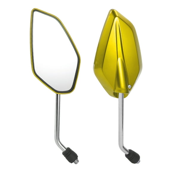 Unique Bargains 1 Set Motorcycle Rear View Mirrors Bar End Side Mirrors Mount Universal Adjustable Iron Plastic Gold Tone M10 Prismatic Shape