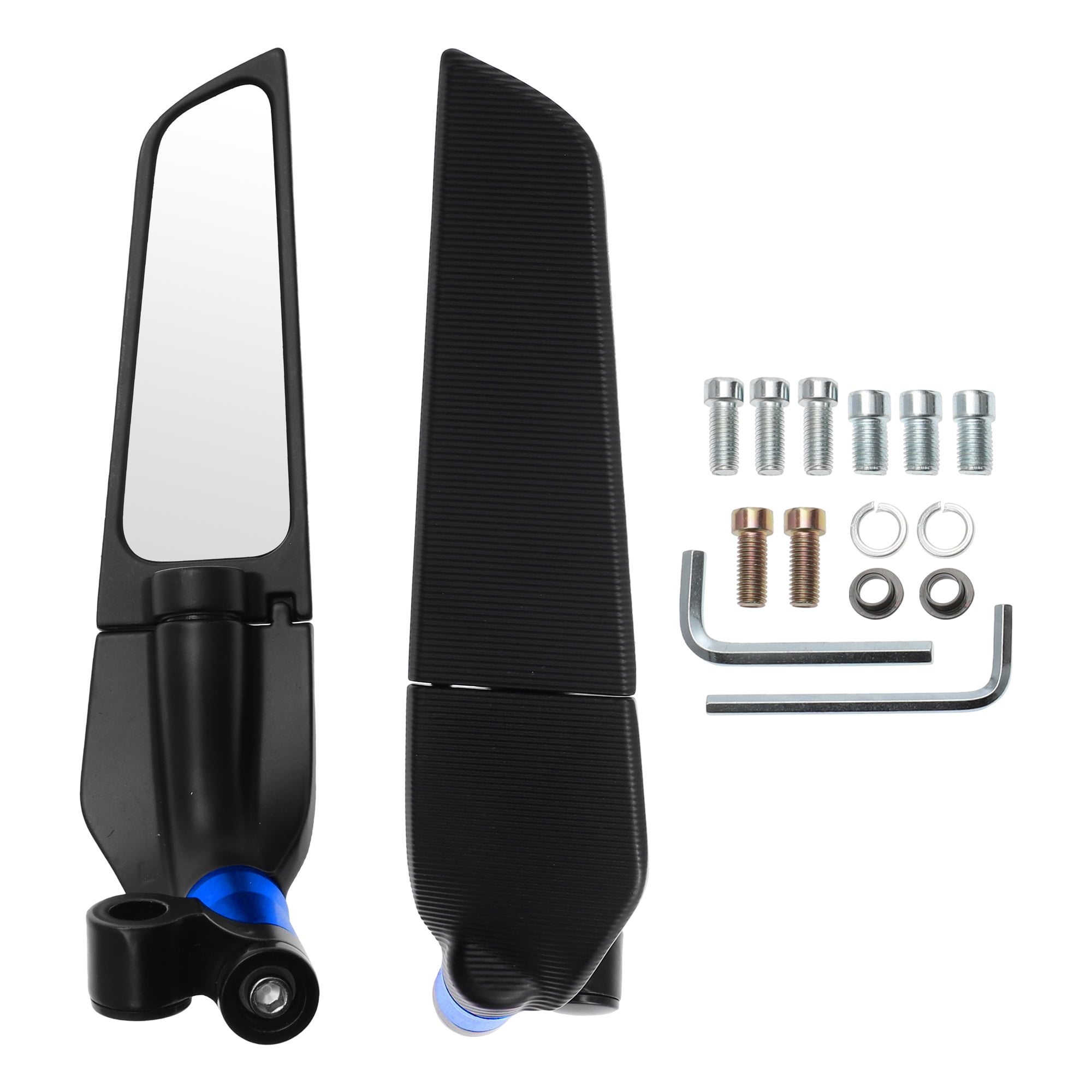 Unique Bargains 1 Set Motorcycle Rear View Mirrors Handlebar Mirrors Universal Adjustable Aluminum Alloy Black Blue M8/M10 Polygonal Shape