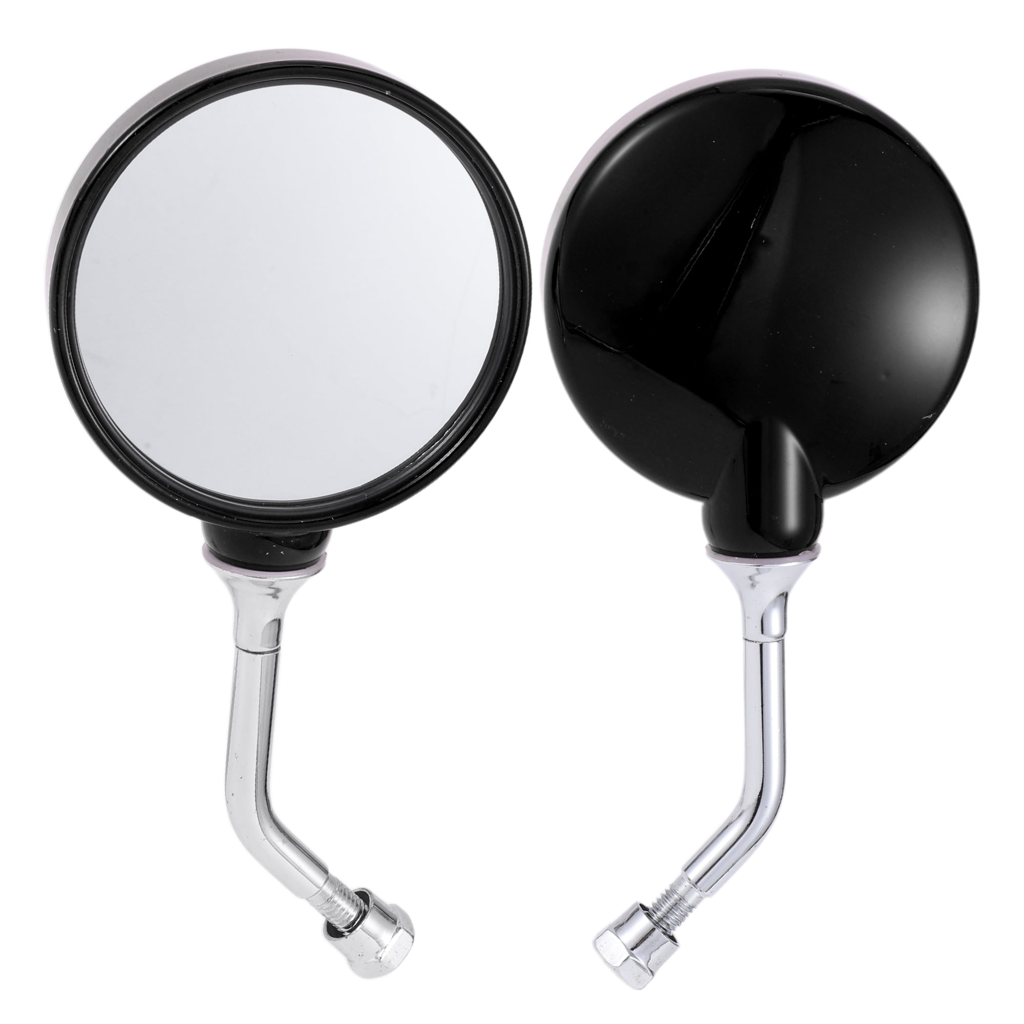 Unique Bargains 1 Set Motorcycle Rear View Mirrors Universal ABS Chrome-plated Rod Clear Glass Bar End Side Mirrors Mount Black Circle L-shaped Short Handle