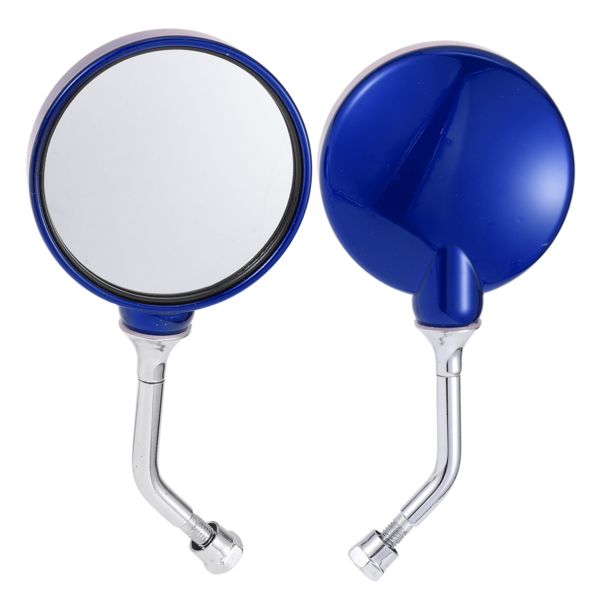 Unique Bargains 1 Set Motorcycle Rear View Mirrors Universal ABS Chrome-plated Rod Clear Glass Bar End Side Mirrors Mount Blue Circle L-shaped Short Handle
