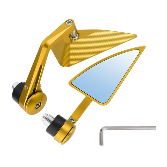 Unique Bargains 1 Set Motorcycle Rear View Mirrors Universal Aluminum Alloy Blue Glass Bar End Side Mirrors Mount Gold Tone Triangle L-shaped Short Handle
