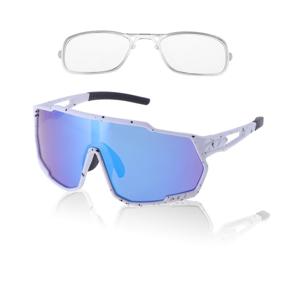 Unique Bargains 1 Set Motorcycle Riding Goggles Anti-glare Tri-Acetyl Cellulos PC UV400 Shades Glasses for Men and Women Blue Lens White with Black Spots Frame