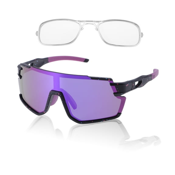 Unique Bargains 1 Set Motorcycle Riding Goggles Anti-glare Tri-Acetyl Cellulos PC UV400 Shades Glasses for Men and Women Purple Lens Black with Red Blue Spots Frame