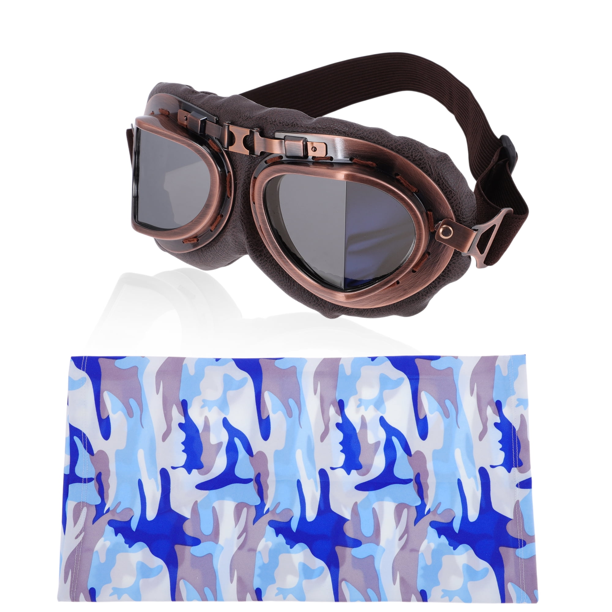 Unique Bargains 1 Set Motorcycle Riding Goggles Foldable PC PU Polyurethane Outdoor Sports Sunglasses for Motocross Dirt Bike ATV Silver Tone Lens Brown Frame