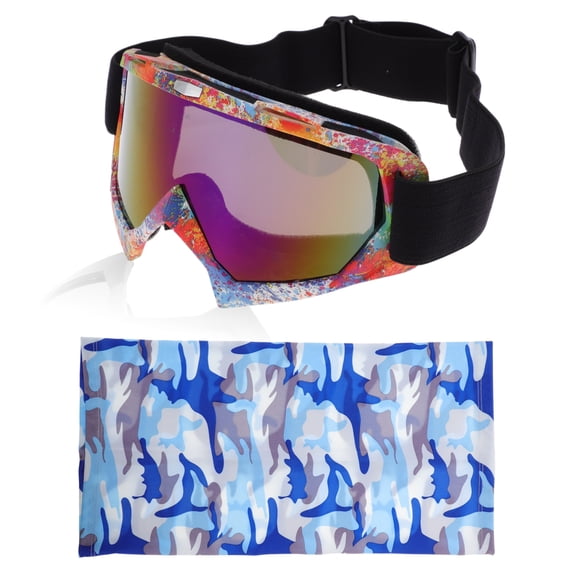 Unique Bargains 1 Set Motorcycle Riding Goggles PC TPU Cycling Sunglasses Blue Purple Lens Colorful Frame
