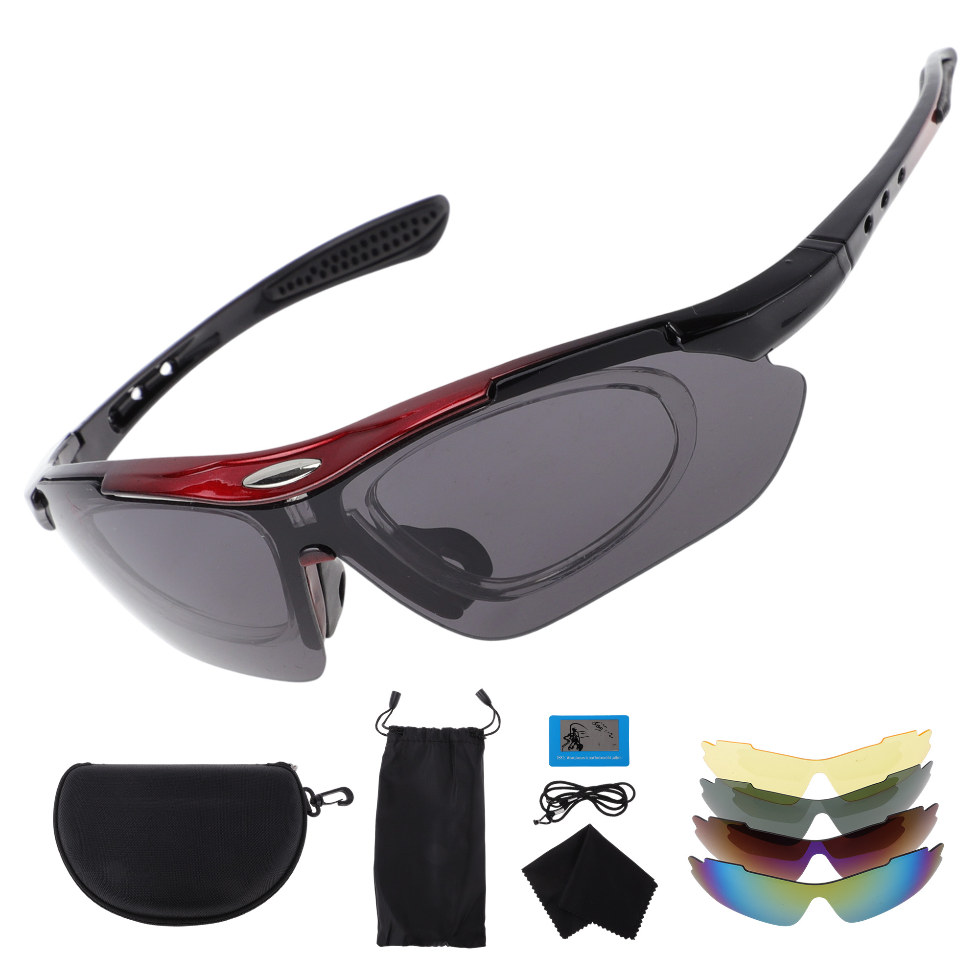 Unique Bargains 1 Set Motorcycle Riding Goggles PC Tri-acetel Cellulose PC Cycling Sunglasses Dark Gray Lens Red Black Frame