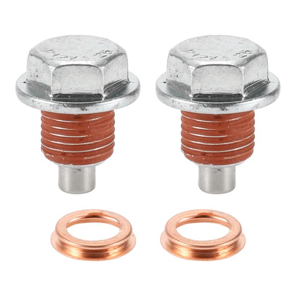 Unique Bargains 1 Set Oil Drain Plug for Nissan for Infiniti Oil Pan Drain Bolt Screw Thread Repair with Gasket No.1102601M02 Red Metal Magnetic M12x1.25