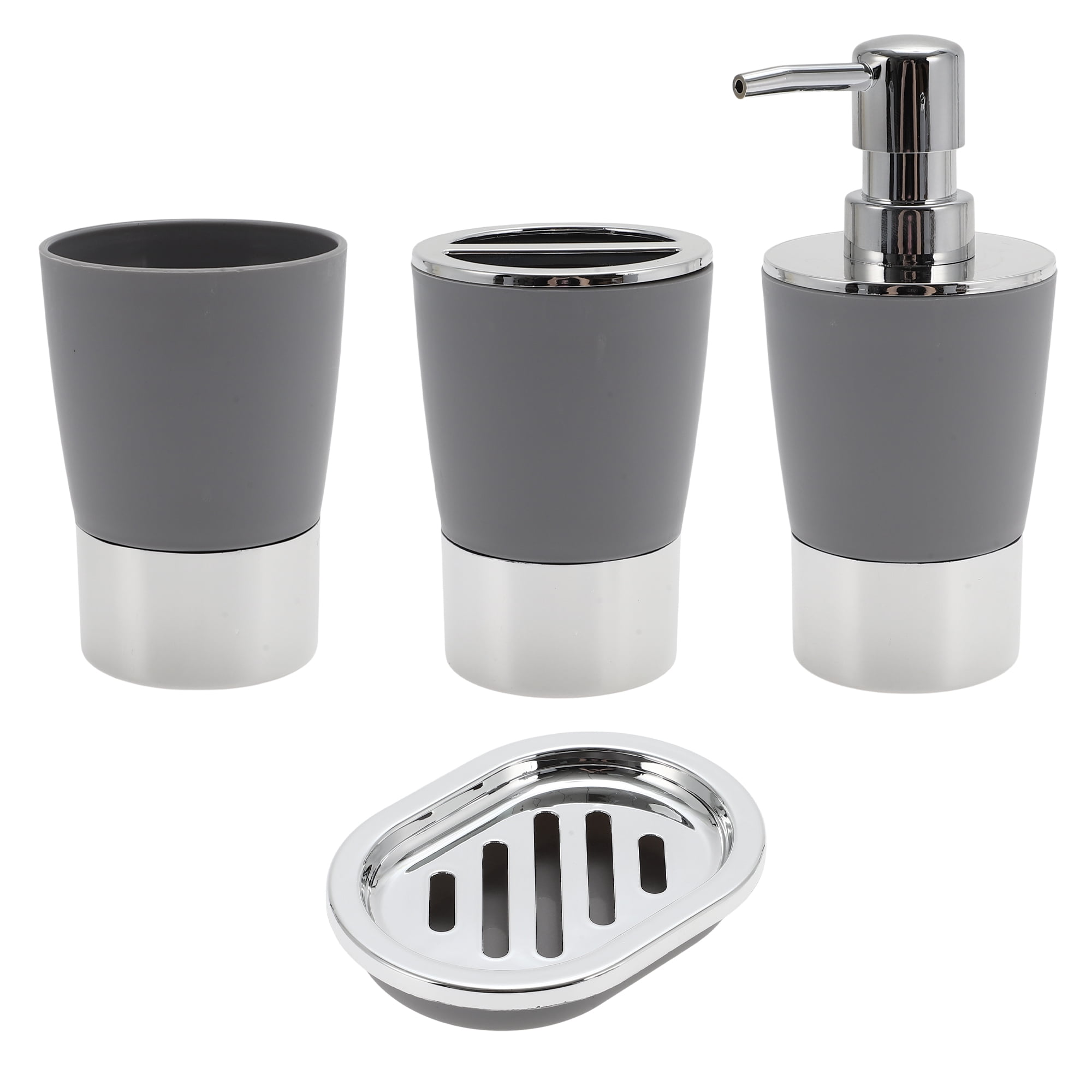 Unique Bargains 1 Set  Plating Soap Pump Dispenser Set for Bathroom for Laundry Rooms Gray
