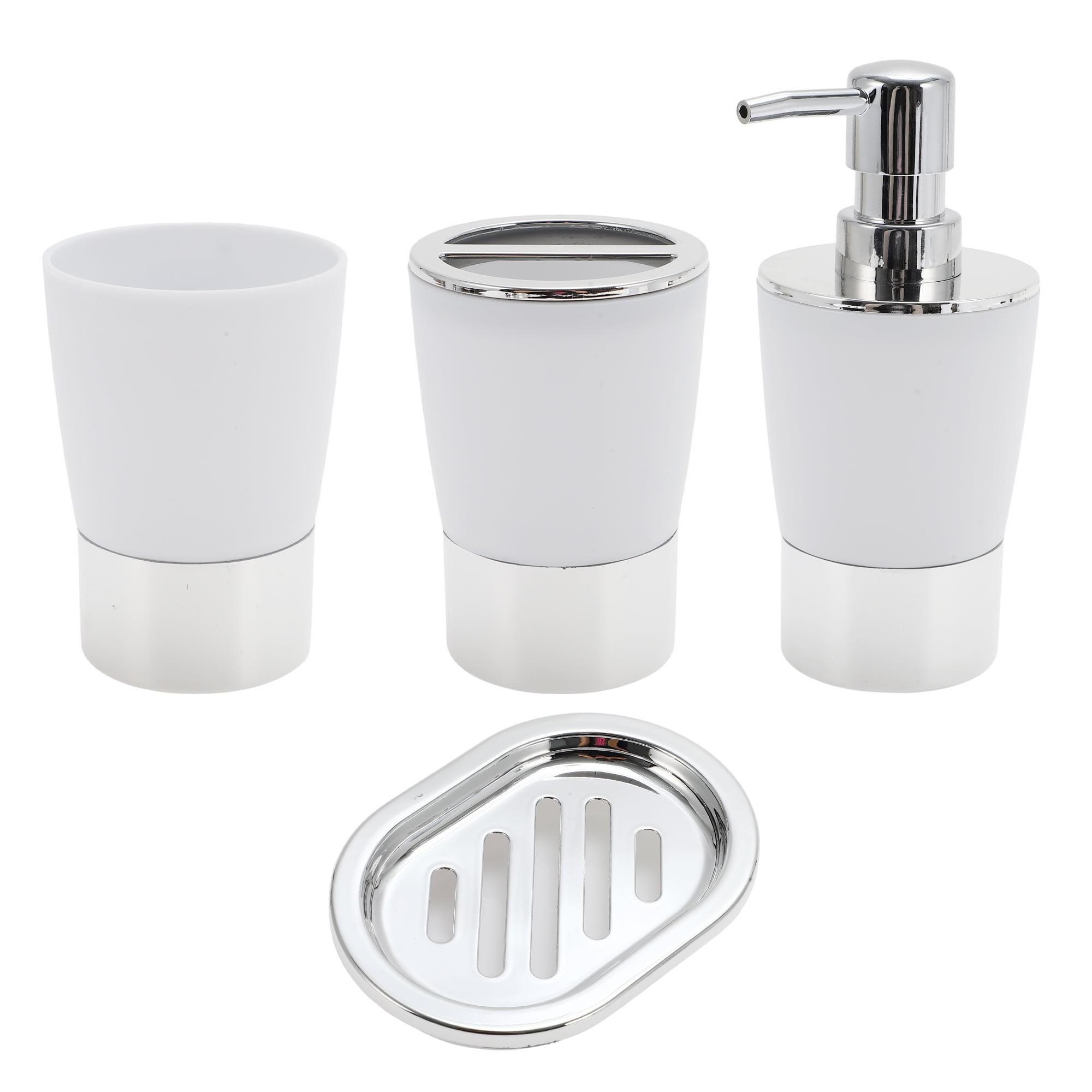 Unique Bargains 1 Set  Plating Soap Pump Dispenser Set for Bathroom for Laundry Rooms White