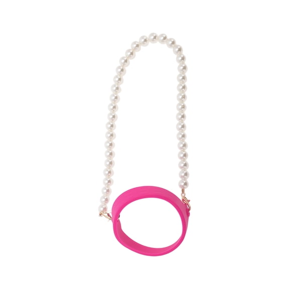 Unique Bargains 1 Set Portable Faux Pearl Chain Water Cup Handle Rose Red Silicone