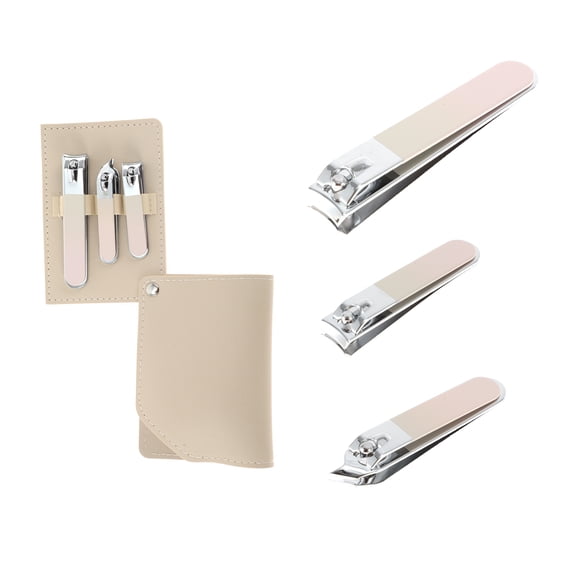 Unique Bargains 1 Set Portable Mirror Light Nail Clipper Set for Women for Men Gradient Pink