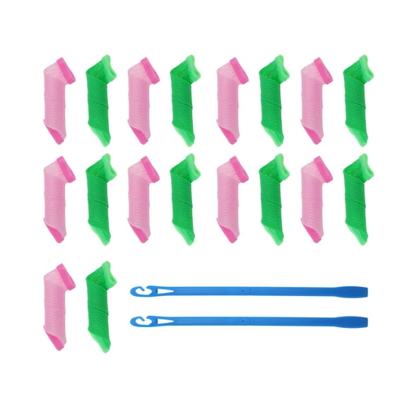 Unique Bargains 1 Set Portable Non-heating Hair Curlers Wave Curls Styling Kit Green Pink