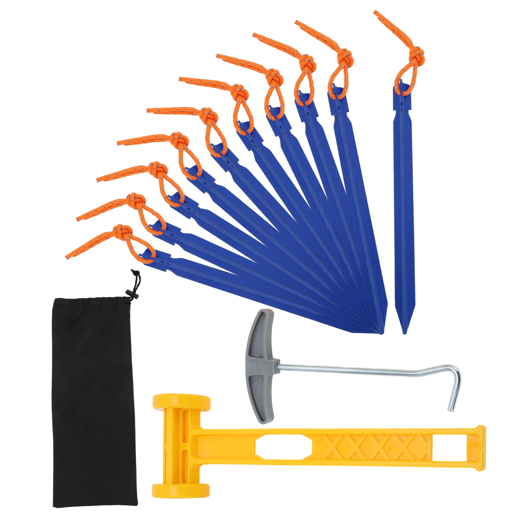 Unique Bargains 1 Set Reusable 10xNails 1xBag 1xPlastic Hammer 1xNail Puller Tent Pegs for Camping Dark Blue Aluminum Alloy Polyester Bag Plastic PP Steel
