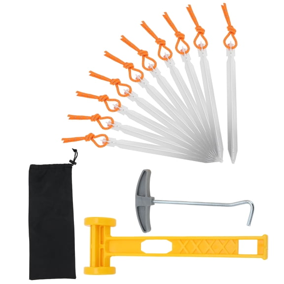 Unique Bargains 1 Set Reusable 10xNails 1xBag 1xPlastic Hammer 1xNail Puller Tent Pegs for Camping Silver Tone Aluminum Alloy Polyester Bag Plastic PP Steel