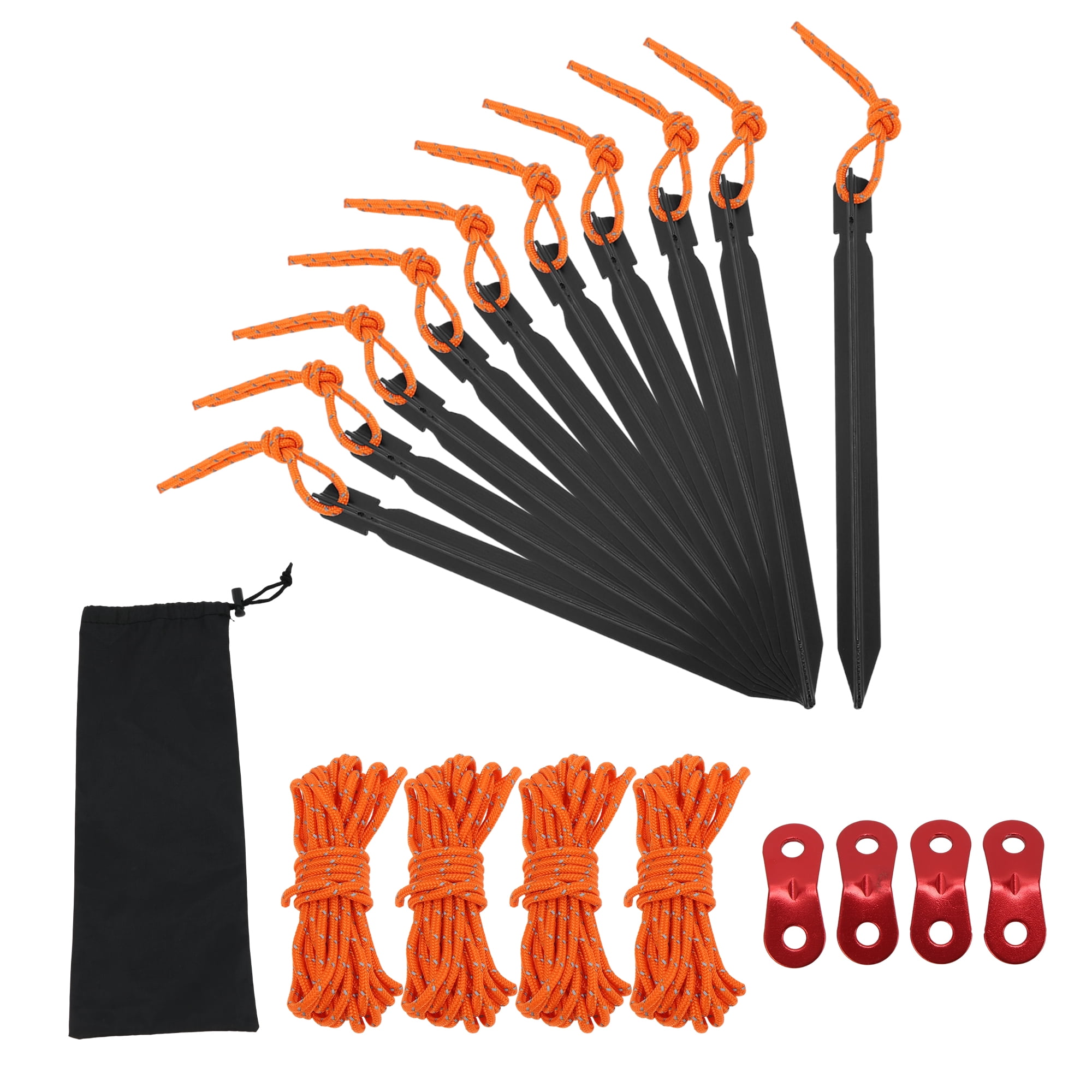 Unique Bargains 1 Set Reusable 10xNails 1xBag 4xRopes 4xDouble Eye Rivets Tent Pegs for Camping Black Aluminum Alloy Polyester Bag Nylon