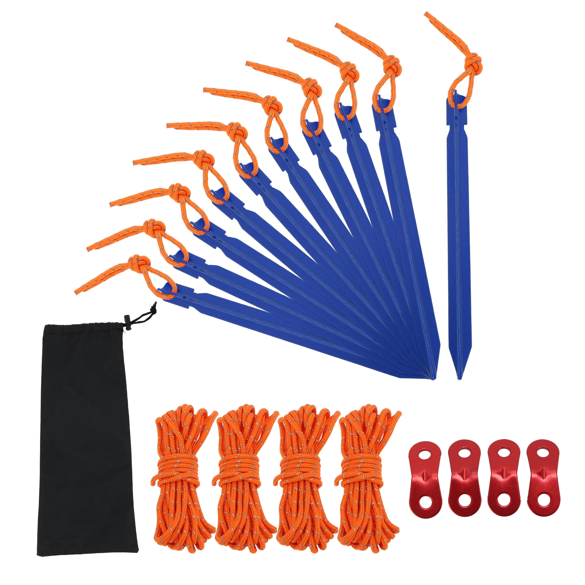 Unique Bargains 1 Set Reusable 10xNails 1xBag 4xRopes 4xDouble Eye Rivets Tent Pegs for Camping Dark Blue Aluminum Alloy Polyester Bag Nylon