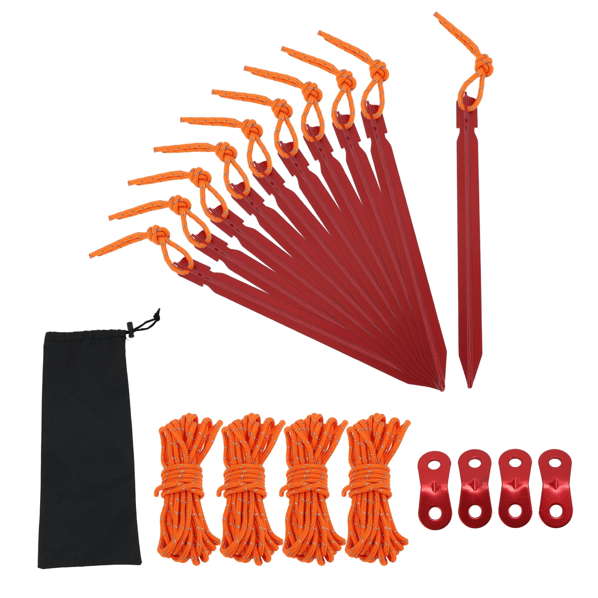 Unique Bargains 1 Set Reusable 10xNails 1xBag 4xRopes 4xDouble Eye Rivets Tent Pegs for Camping Red Aluminum Alloy Polyester Bag Nylon