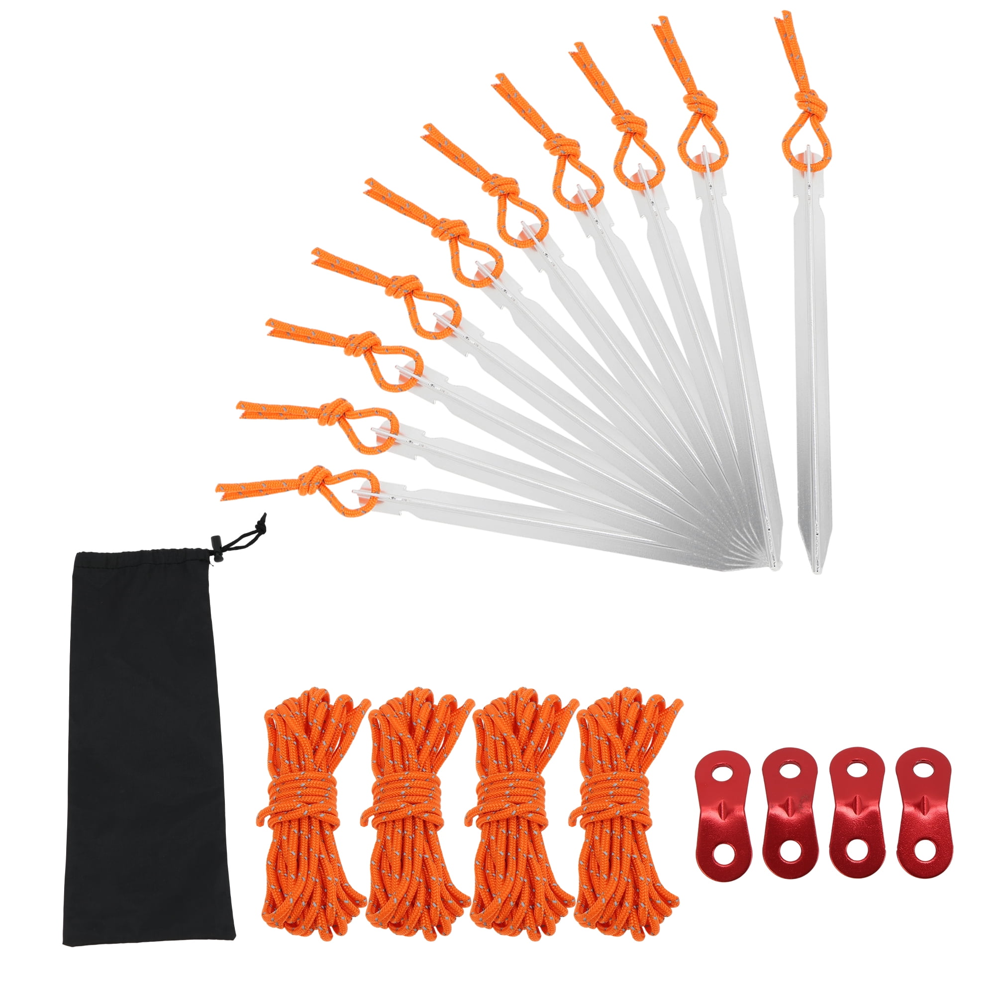 Unique Bargains 1 Set Reusable 10xNails 1xBag 4xRopes 4xDouble Eye Rivets Tent Pegs for Camping Silver Tone Aluminum Alloy Polyester Bag Nylon