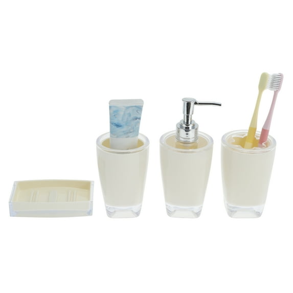 Unique Bargains 1 Set Reusable Bathroom Accessories Set for Bathroom Vanities Beige PS