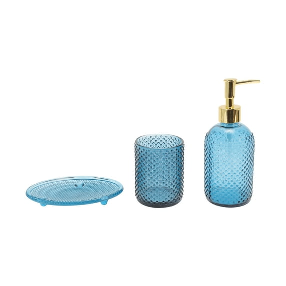 Unique Bargains 1 Set Reusable Dot Bathroom Accessories Kit Blue Glass
