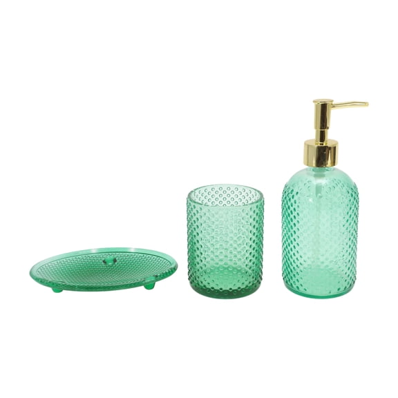 Unique Bargains 1 Set Reusable Dot Bathroom Accessories Kit Green Glass