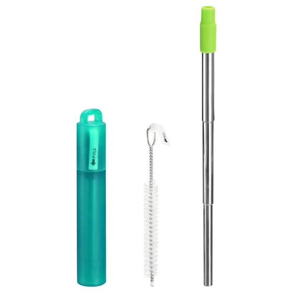 Unique Bargains 1 Set Reusable Telescopic Stainless Steel Straws with Silicone Nozzle, Green