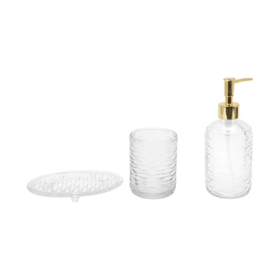 Unique Bargains 1 Set Reusable Waves Bathroom Accessories Kit Clear Glass