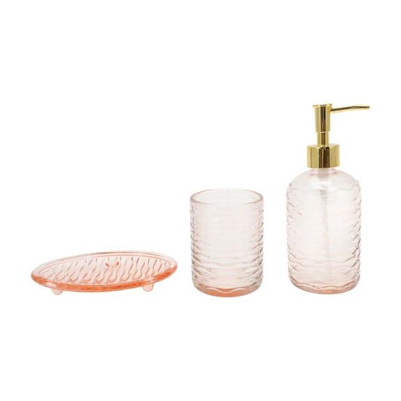 Unique Bargains 1 Set Reusable Waves Bathroom Accessories Kit Pink Glass