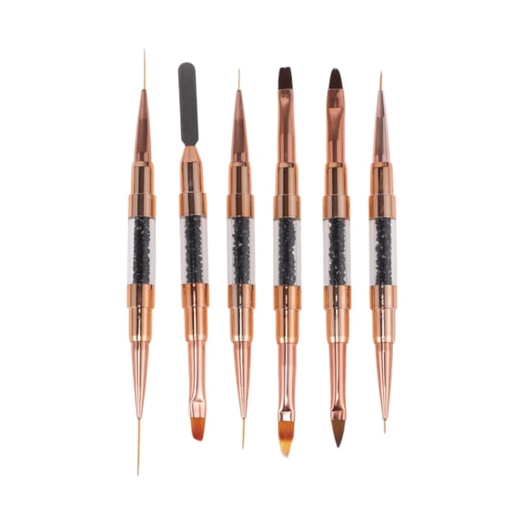 Unique Bargains 1 Set Rhinestones Handle Nail Art Brushes Kit for Nail Design Black Gold Tone