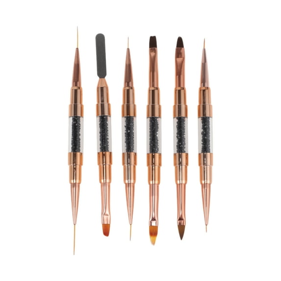 Unique Bargains 1 Set Rhinestones Handle Nail Art Brushes Kit for Nail Design Black Gold Tone