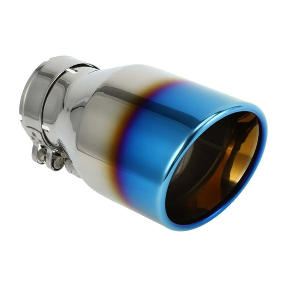 Unique Bargains 1 Set Roll Edge Slant Exhaust Tip 2.5" Inlet 4.1" Outlet Silver Tone Blue