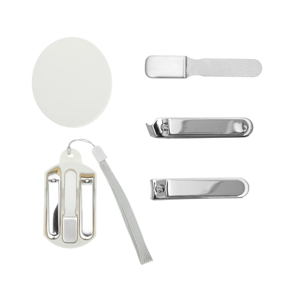 Unique Bargains 1 Set Round Box Nail Clippers Set Toenail Clippers Silver Tone White