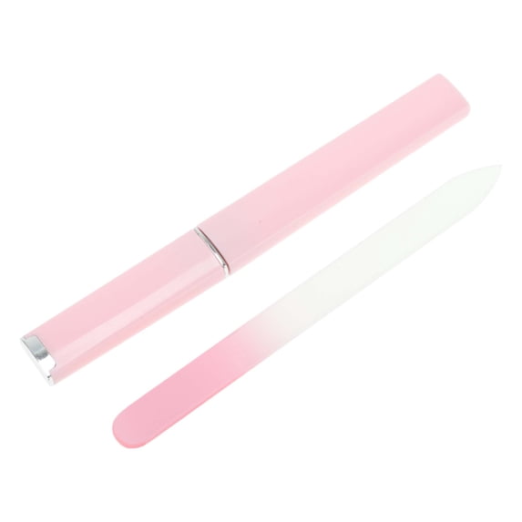 Unique Bargains 1 Set Round Head Glass Multifunctional Nail File Manicure Tool with Tube Case Pink