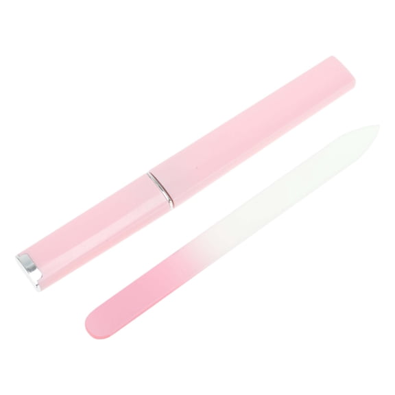 Unique Bargains 1 Set Round Head Glass Multifunctional Nail File Manicure Tool with Tube Case Pink