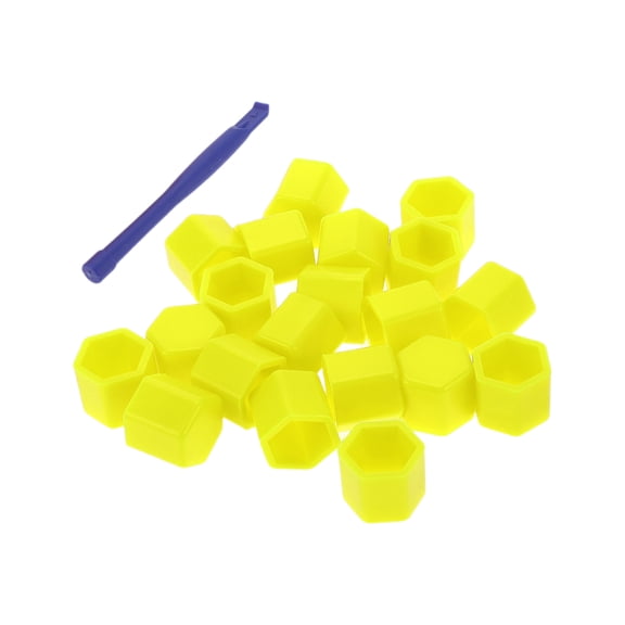 Unique Bargains 1 Set Silicone 21mm Exterior Wheel Lug Nut Bolt with Removal Clamp Yellow