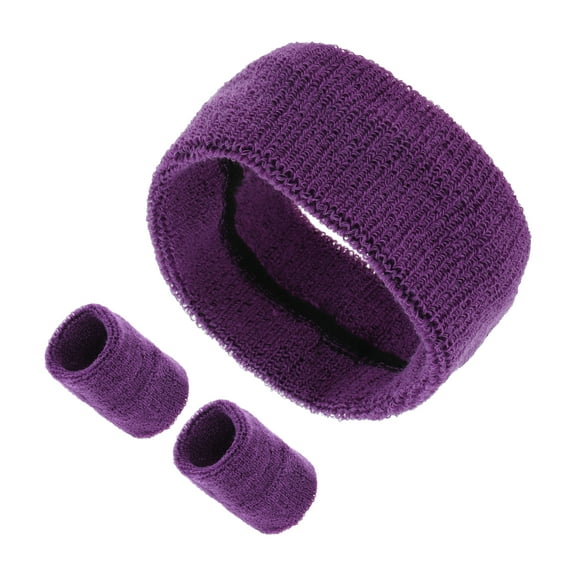 Unique Bargains 1 Set Soft Headband with Wristband Solid Color Headband for Sport Deep Purple