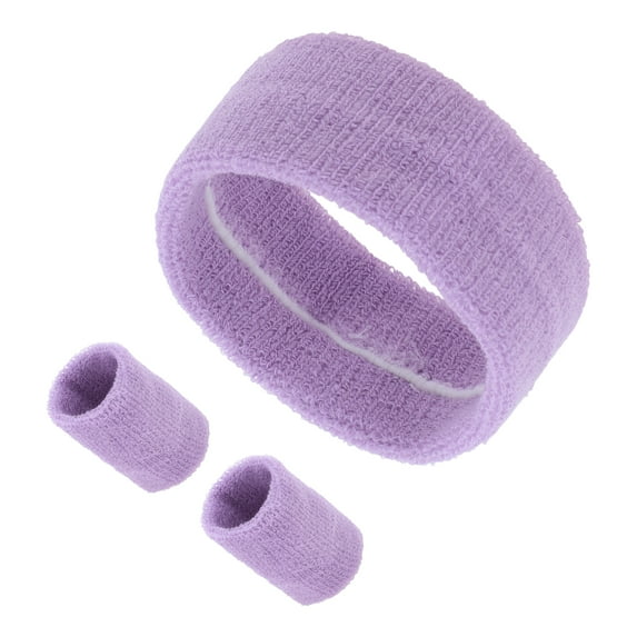 Unique Bargains 1 Set Soft Headband with Wristband Solid Color Headband for Sport Light Purple