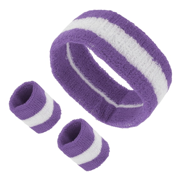 Unique Bargains 1 Set Soft Headband with Wristband Sweat Headband for Sport Deep Purple White