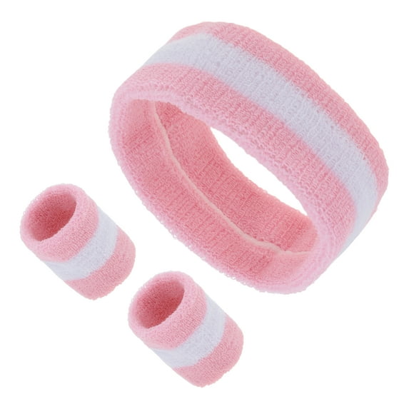 Unique Bargains 1 Set Soft Headband with Wristband Sweat Headband for Sport Pink White