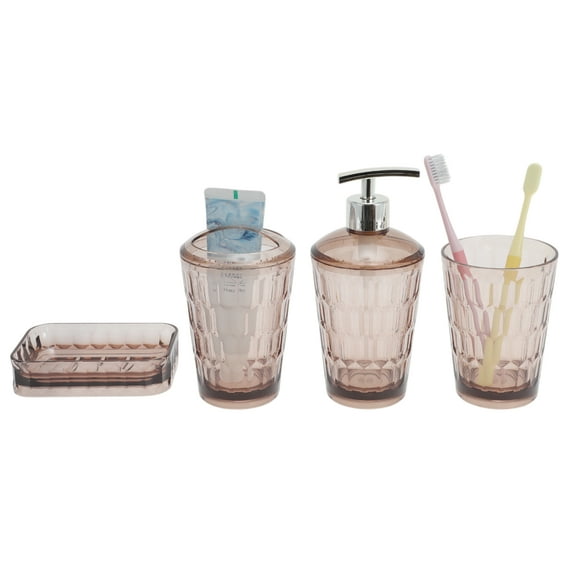 Unique Bargains 1 Set Transparent Bathroom Accessories Set for Bathroom Vanities Coffee Color PS