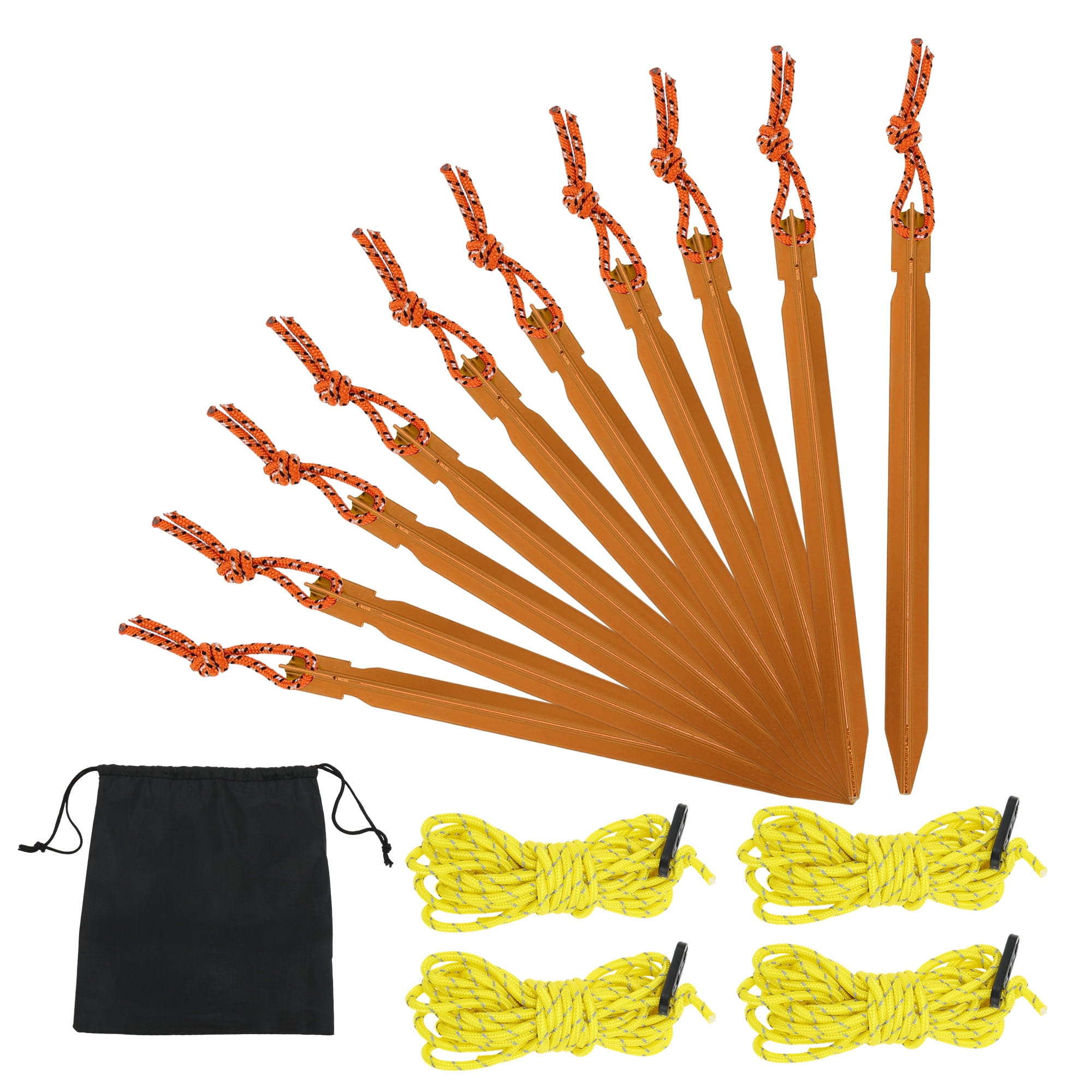 Unique Bargains 1 Set Triangular Tent Pegs Gold Tone Aluminum Alloy Polyester Nylon