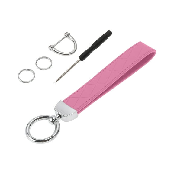 Unique Bargains 1 Set Universal Car Keychain Car Home Women Men Key Chain with Ring PU Leather Pink Silver Tone